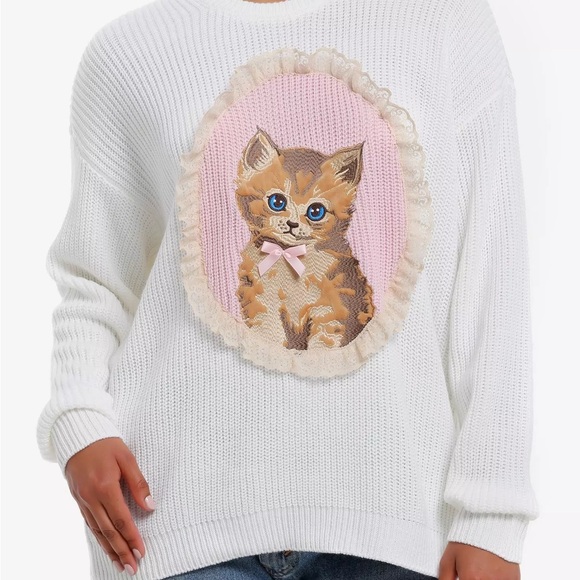 NWT Vintage-Style Cute Kitten Portrait Oversized Sweater - Picture 12 of 14